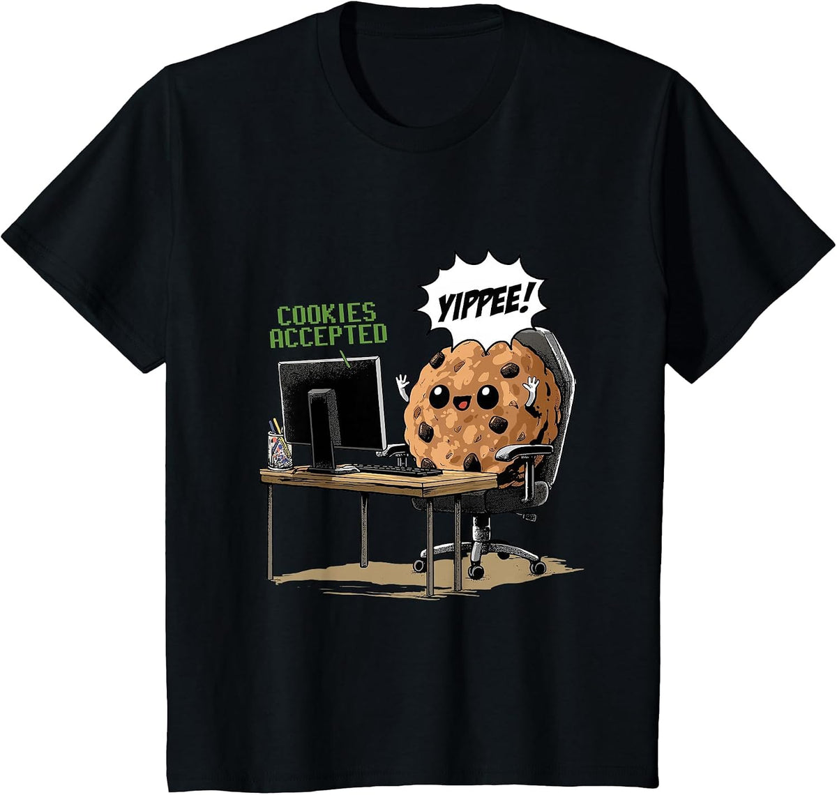 Cookies Accepted Nerd Shirt Funny Computer Internet Coder T-Shirt, Youth, Black, Medium - As Pictured