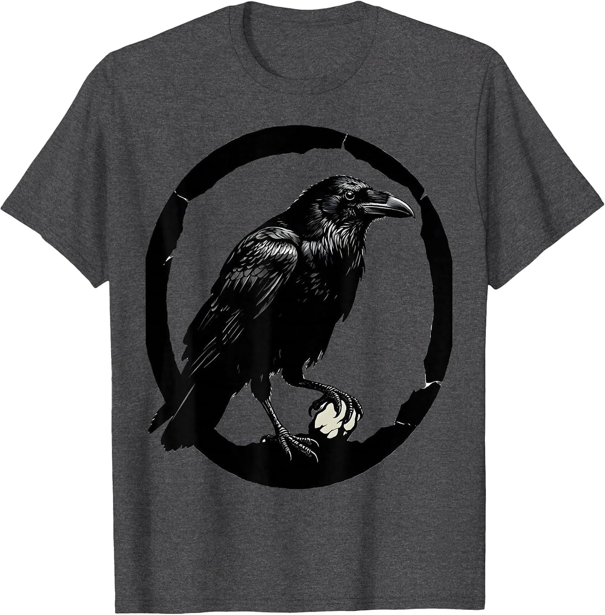 Black Raven Silhouette Dark Humor Gothic Bird Lover T-Shirt - Dark Heather Grey
