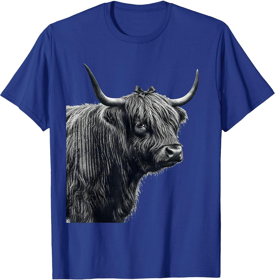Highland Cow Silhouette Whimsical Holiday Pajama Humor T-Shirt - Royal Blue