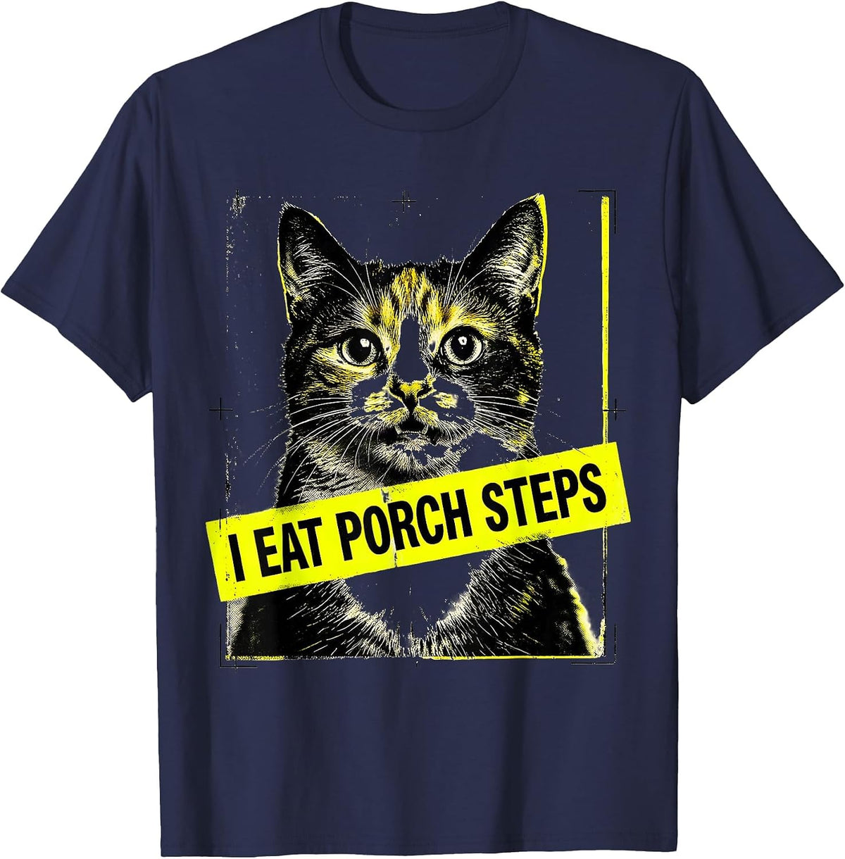 Men's I Eat Porch Steps Funny Cat Meme Bootleg Graphic T-Shirt - Navy Blue