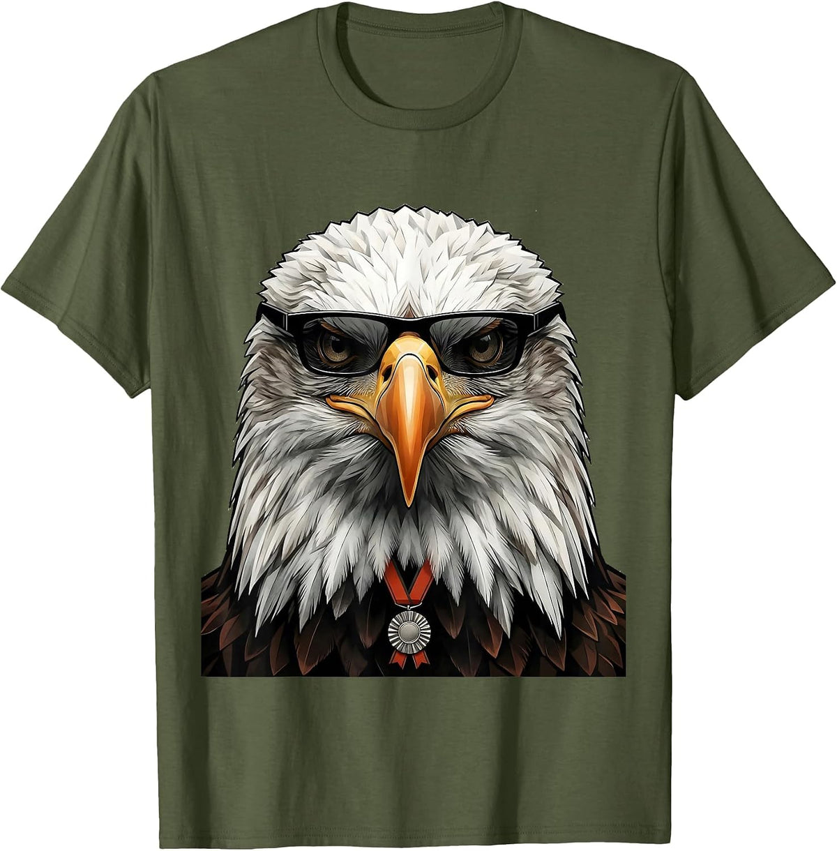 Men's Bald Eagle Sunglasses Minimalist Bird Lover Humor T-Shirt - Olive Green