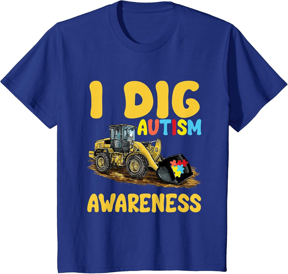 I Dig Autism Awareness Tractor Puzzle Toddlers Kids Boys T-Shirt - Royal Blue