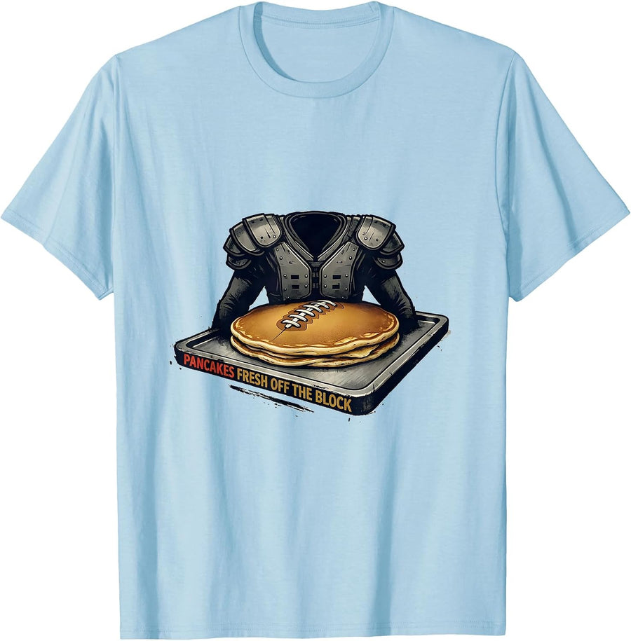 Men's Pancakes Fresh Off The Block Funny Football Lineman T-Shirt - Baby Blue