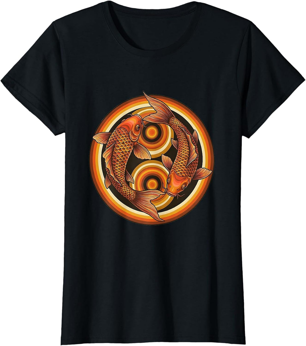 Tie Dye Koi Fish Circling Graphic Design T-Shirt - Black