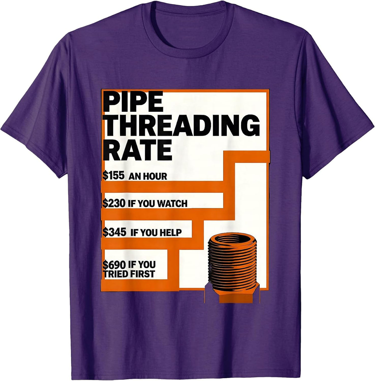Men's Funny Plumber Hourly Rate Trade Joke Plumbing Gifts T-Shirt - Purple