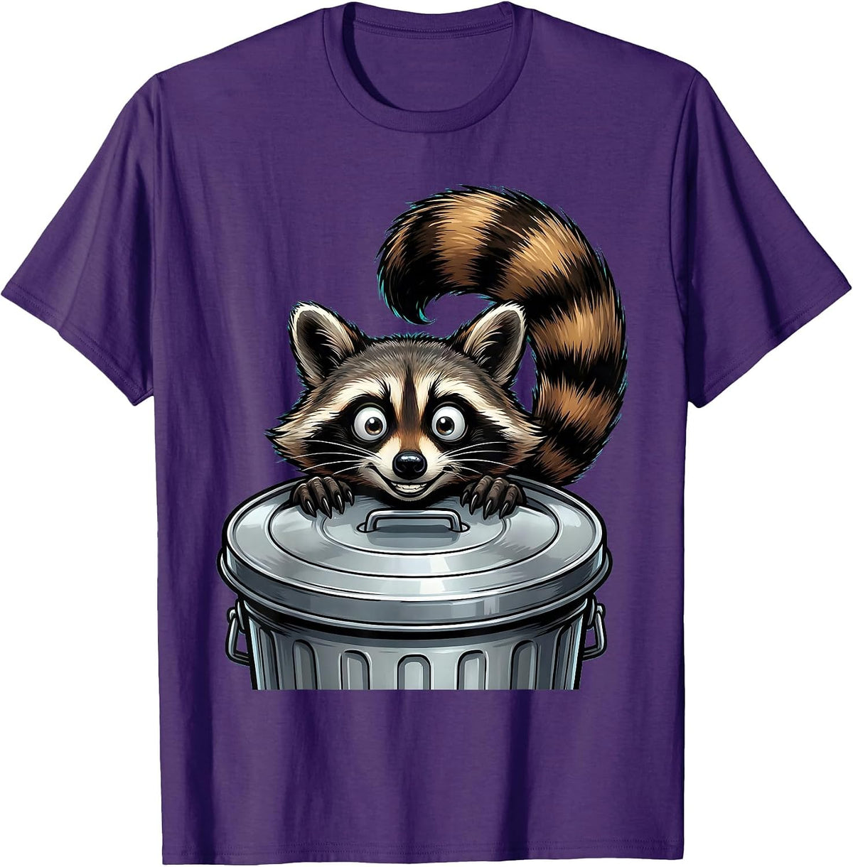 Raccoon Peeking Over Garbage Can Lid T-Shirt - Purple