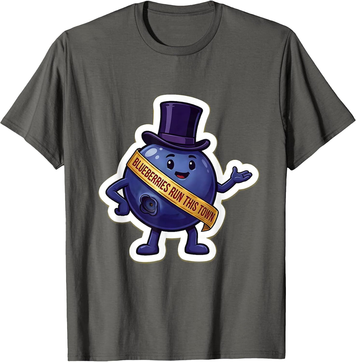 Blueberries Run This Town Red White and Blue Design T-Shirt - Asphalt Grey