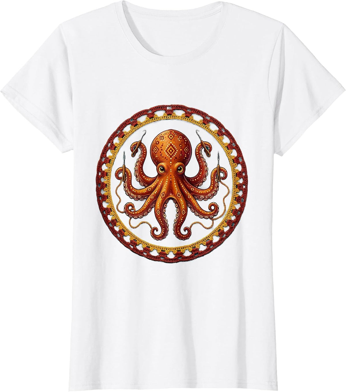 Octopus Crocheting With All Eight Arms T-Shirt - White