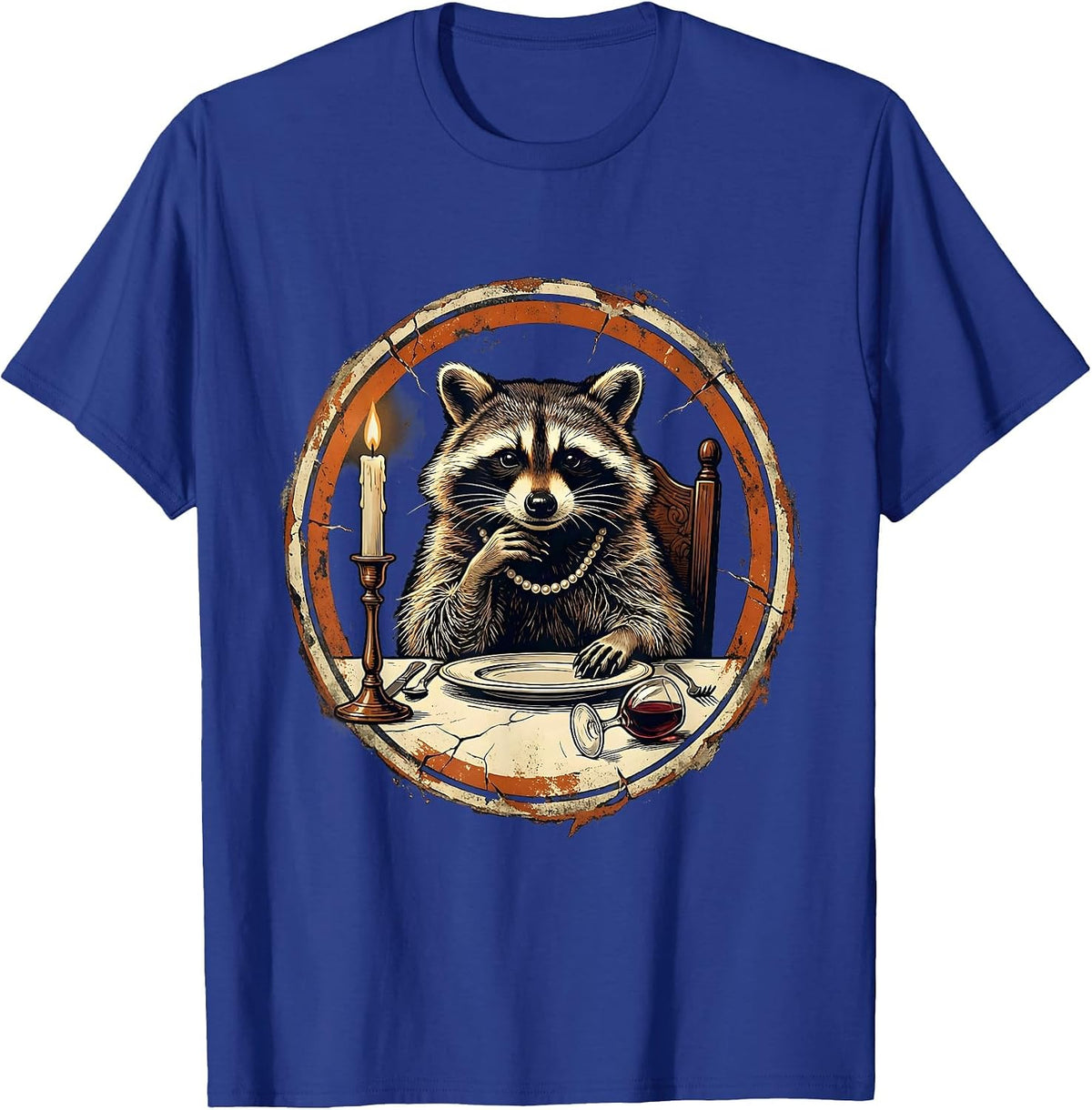 Men's Fancy Raccoon Pearls Dinner Party Graphic T-Shirt - Royal Blue
