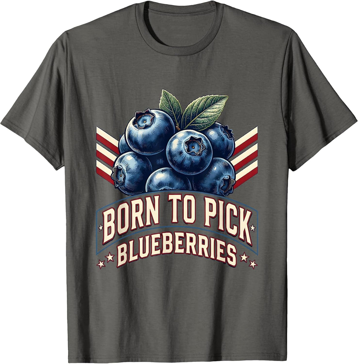 Men's Born to Pick Blueberries Red White and Blue Design T-Shirt - Asphalt Grey