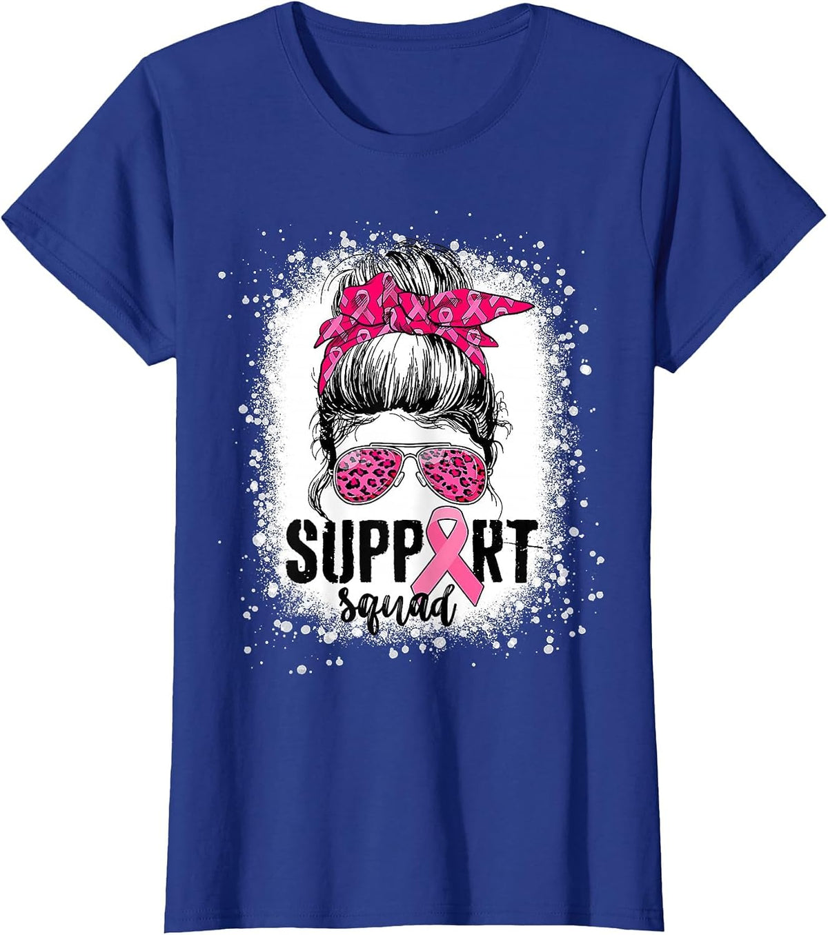Support Squad Messy Bun Pink Warrior Breast Cancer Awareness T-Shirt - Royal Blue