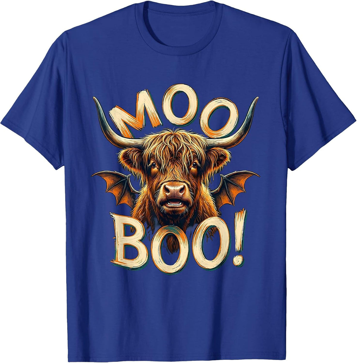 Men's Moo Boo! Whimsical Highland Cow Halloween Humor Funny T-Shirt - Royal Blue