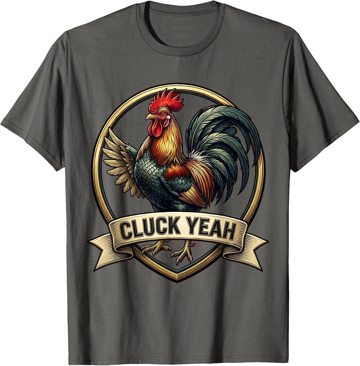 Men's Cluck Yeah Funny Chicken Design T-Shirt - Asphalt Grey