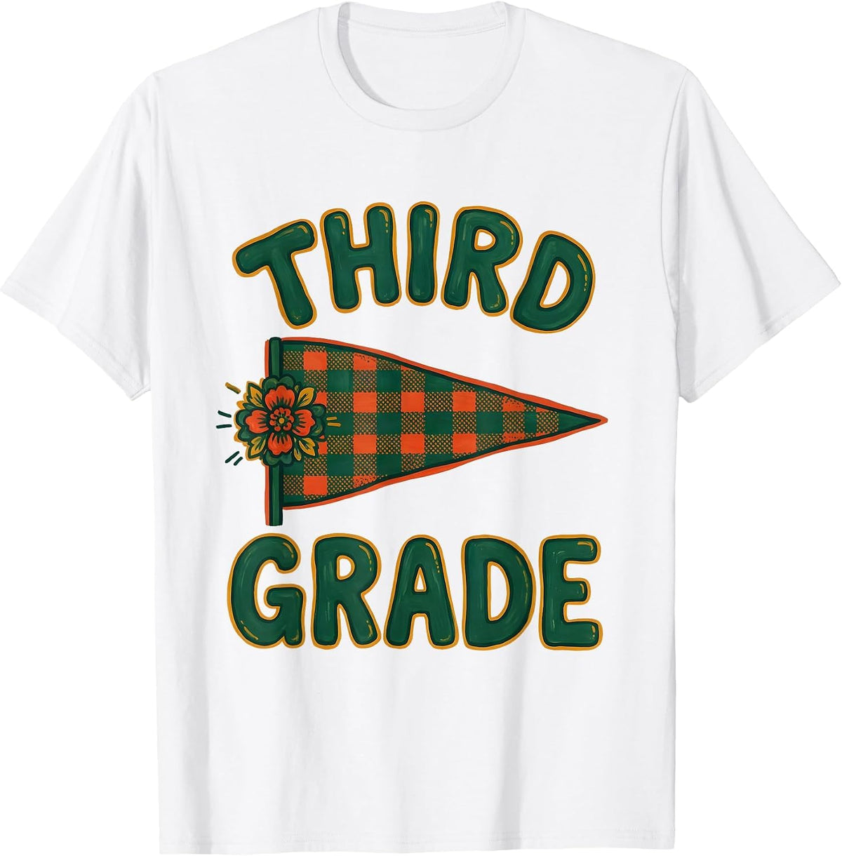 Men's Third Grade Folk Art Pennant Flag Back to School T-Shirt - White