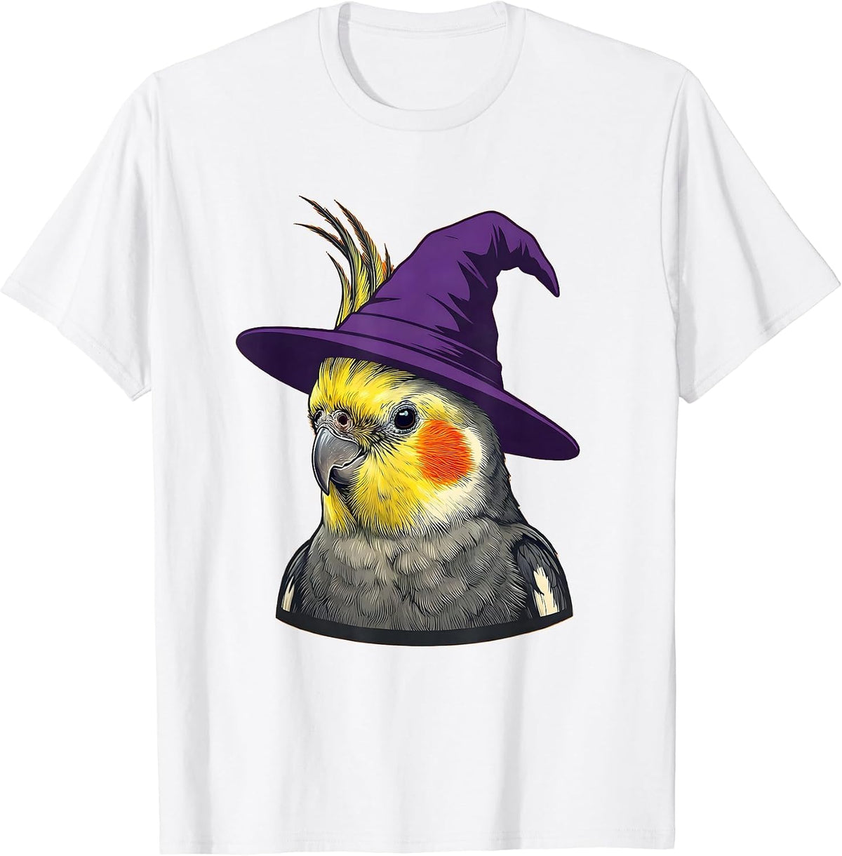Men's Cockatiel Witch Hat Halloween Pet Bird Costume Humor T-Shirt - White