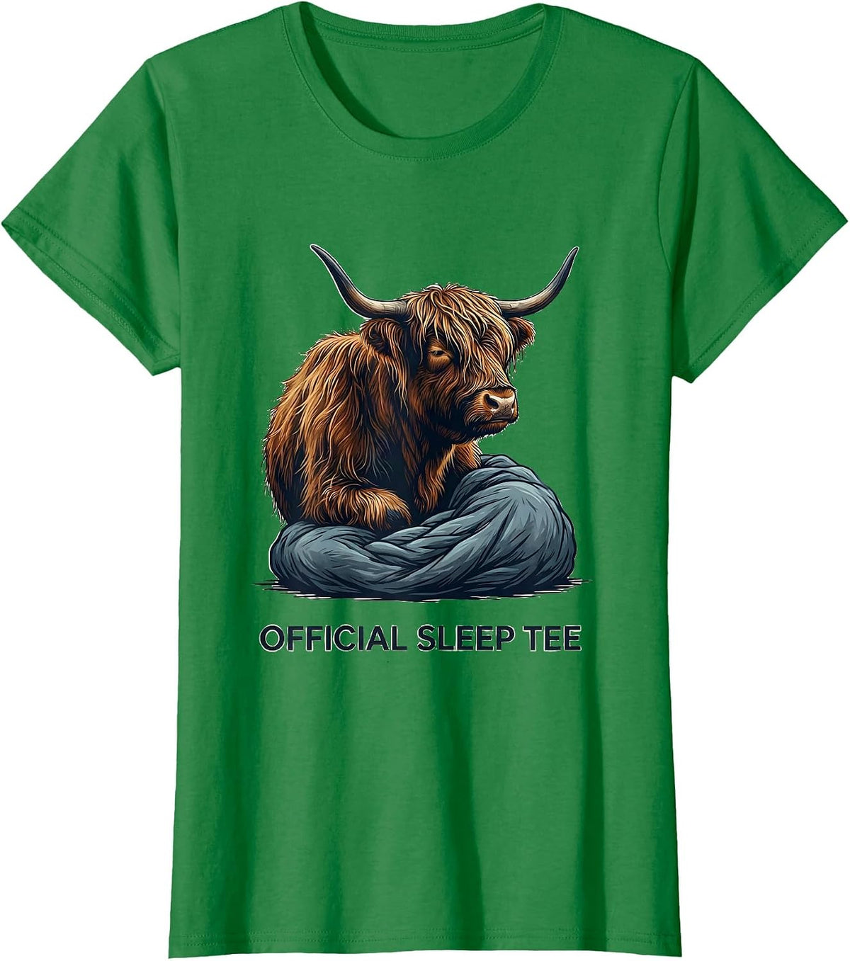 Women's Official Sleep Tee Cozy Highland Cow Pajama Nightgown T-Shirt - Kelly Green