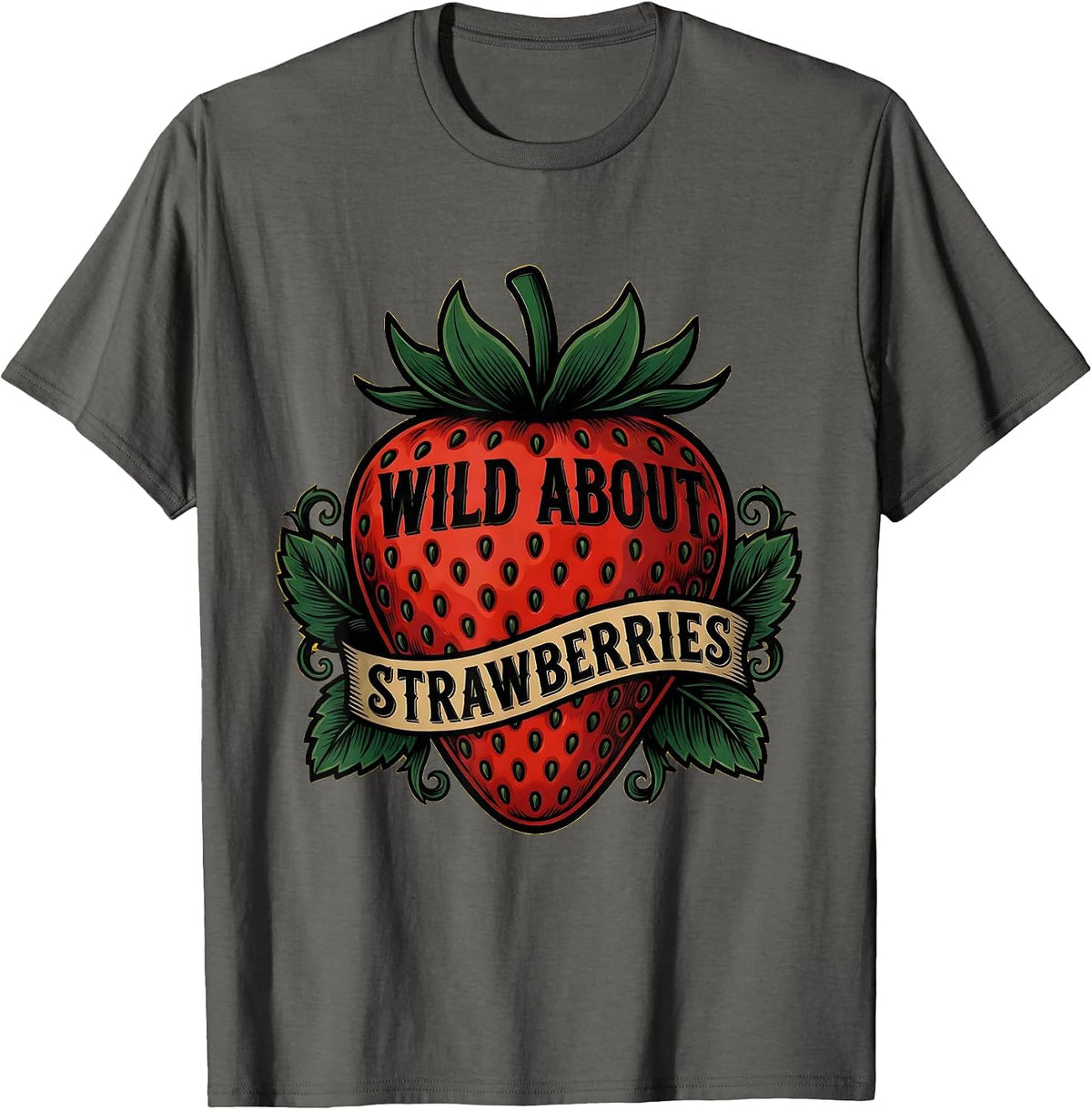 Men's Wild About Strawberries Fruit Lover Design T-Shirt - Asphalt Grey