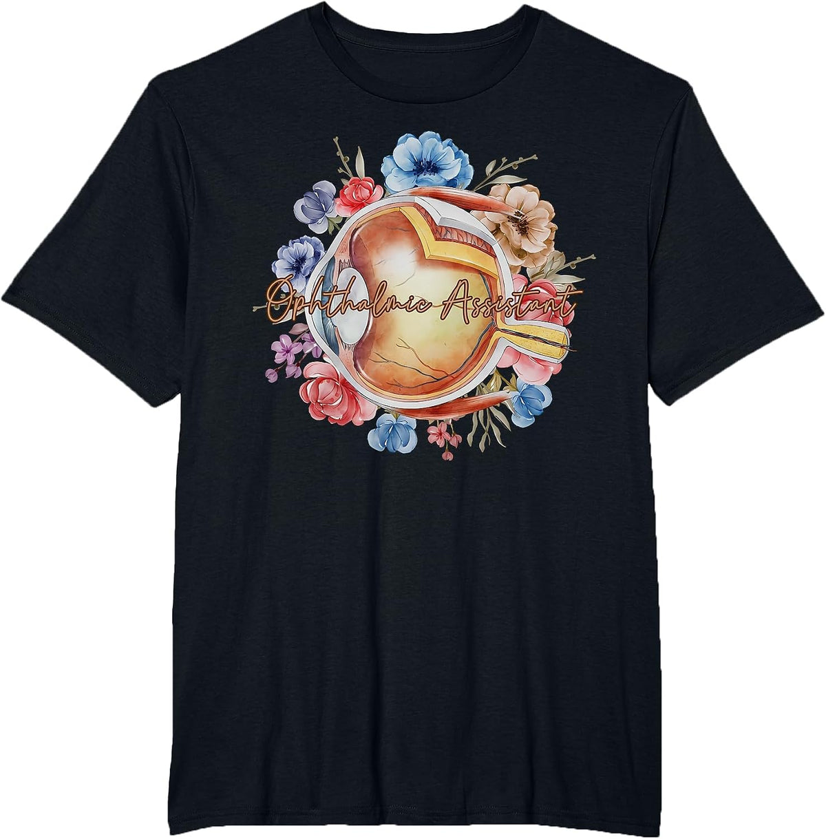 Optometry Floral Anatomical Eye Doctor Ophthalmic Assistant T-Shirt - Black