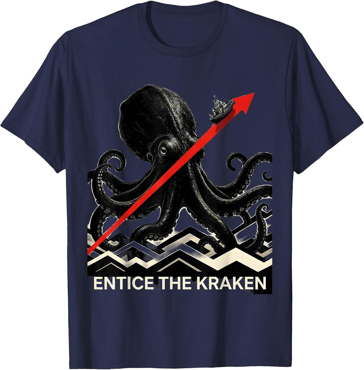 Entice The Kraken Constructivist Poster Octopus Lover T-Shirt - Navy Blue