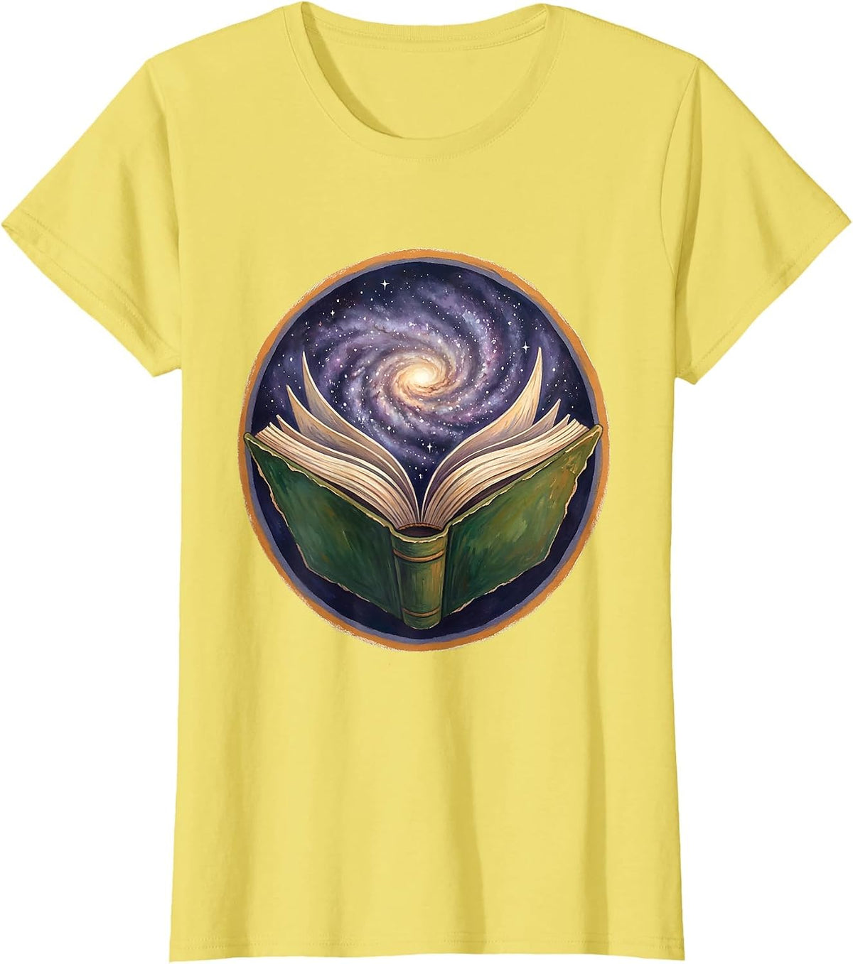 Open Book Galaxy Universe Reading Lover Gift T-Shirt - Lemon Yellow