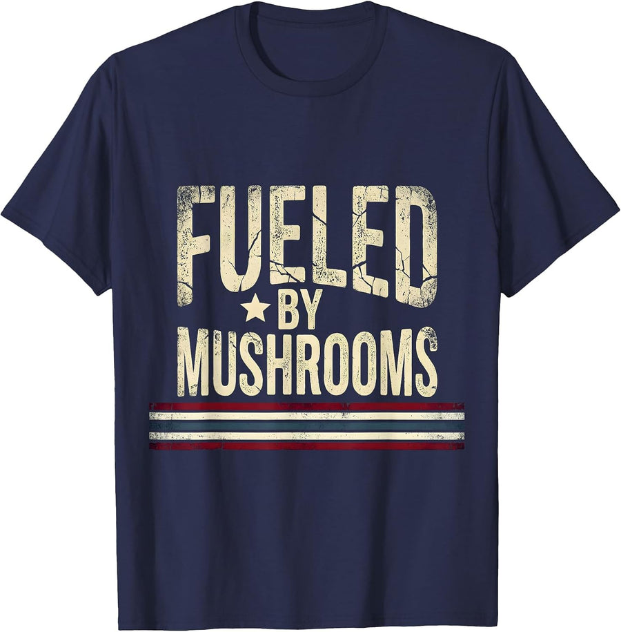 Fueled By Mushrooms Fungi Lover Design T-Shirt - Navy Blue