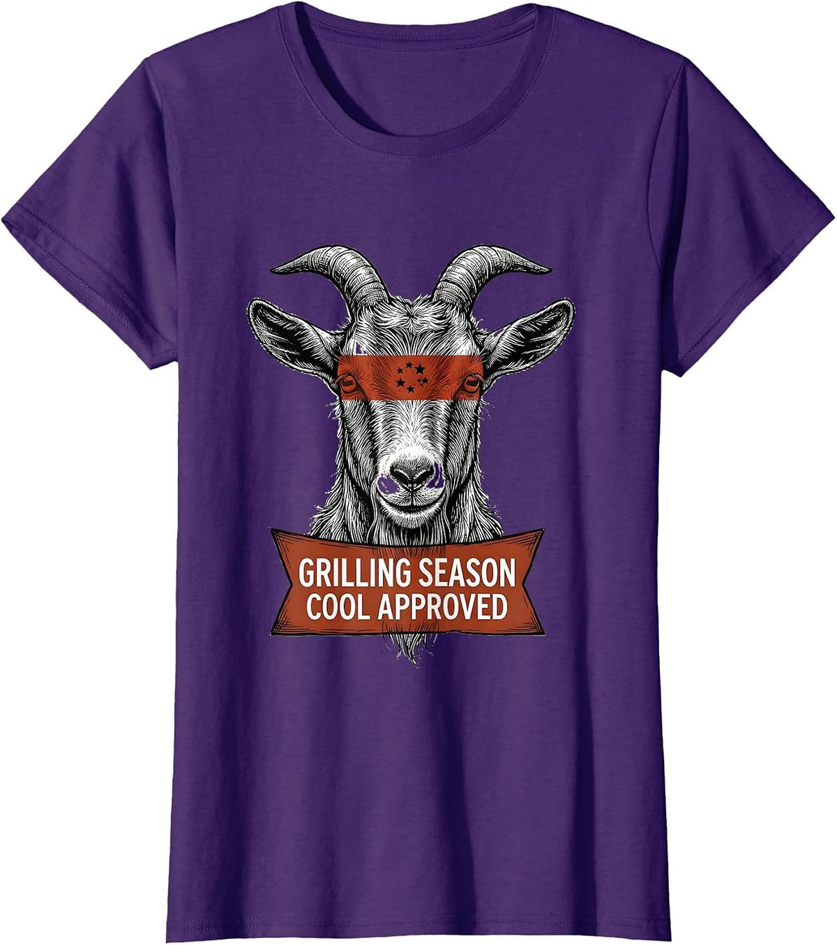 Women's Grilling Season, Cool Approved Line Art Funny Goat Humor T-Shirt - Purple