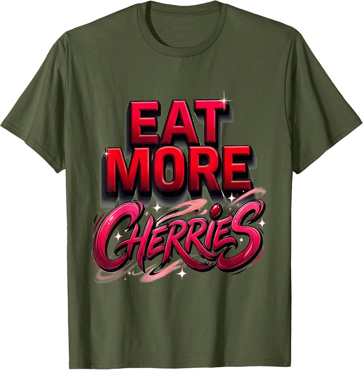 Men's Eat More Cherries Fruit Lover Graphic Design T-Shirt - Olive Green
