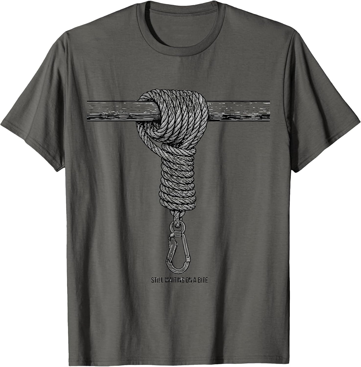 Still Waiting On A Bite Funny Fishing Humor Angler Gift T-Shirt - Asphalt Grey