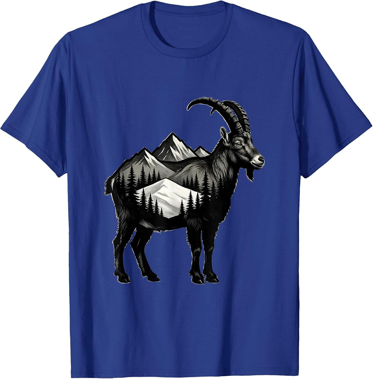 Mountain Goat Silhouette Vintage Hiking Nature Enthusiast T-Shirt - Royal Blue