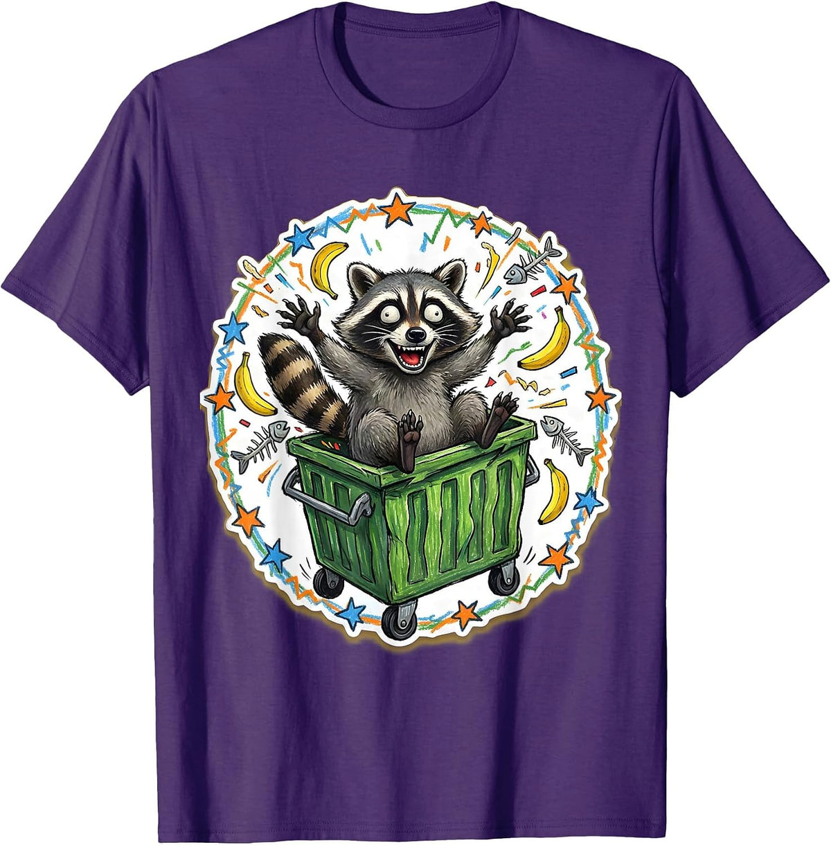 Men's Raccoon Dumpster Dramatic Emergence Funny Wildlife T-Shirt - Purple