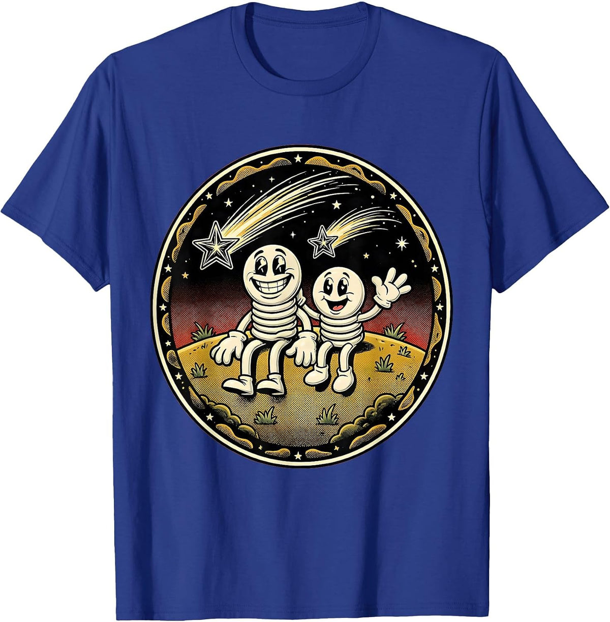 Couple Watching Shooting Stars Hilltop Meadow T-Shirt - Royal Blue