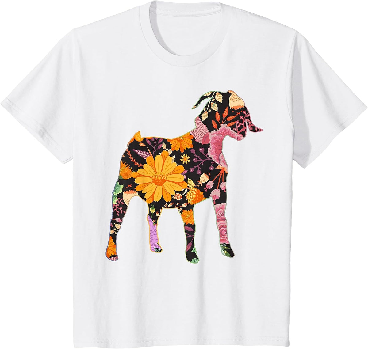 Boer Goat Floral Flower Vintage Retro Art T-Shirt - White