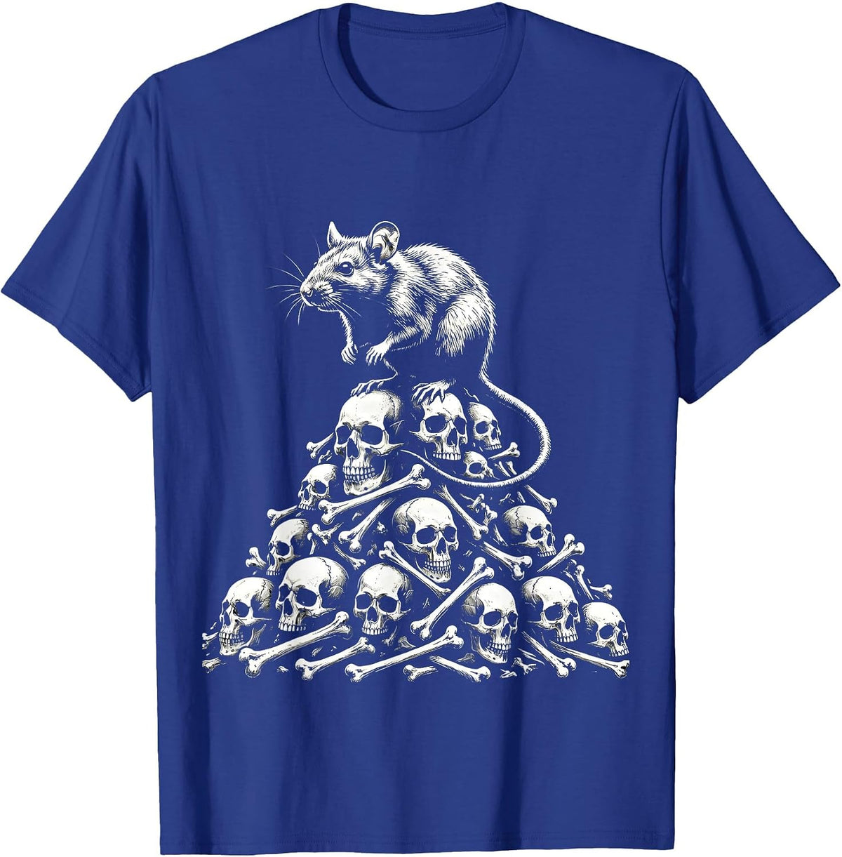 Men's Spooky Rat on Bones Gothic Illustration T-Shirt - Royal Blue