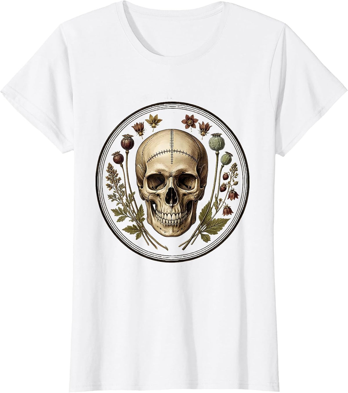 Women's Grinning Skull Surgical Scar Dark Humor Graphic T-Shirt - White