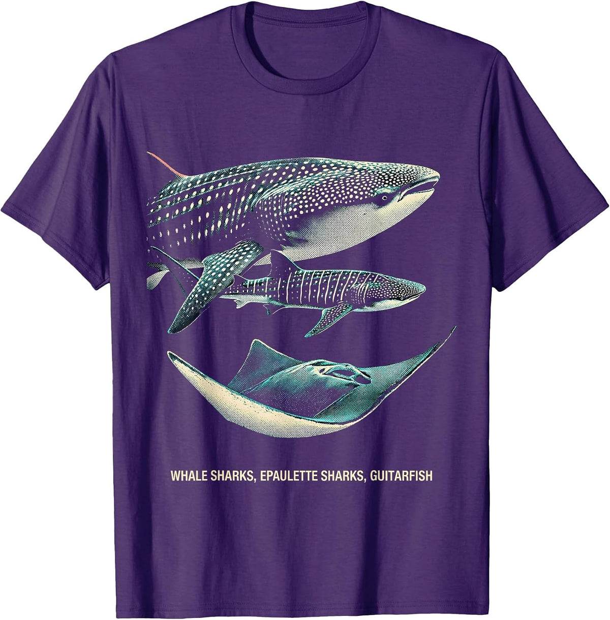 Whale Sharks, Epaulette Sharks, Guitarfish Ocean Lover T-Shirt - Purple