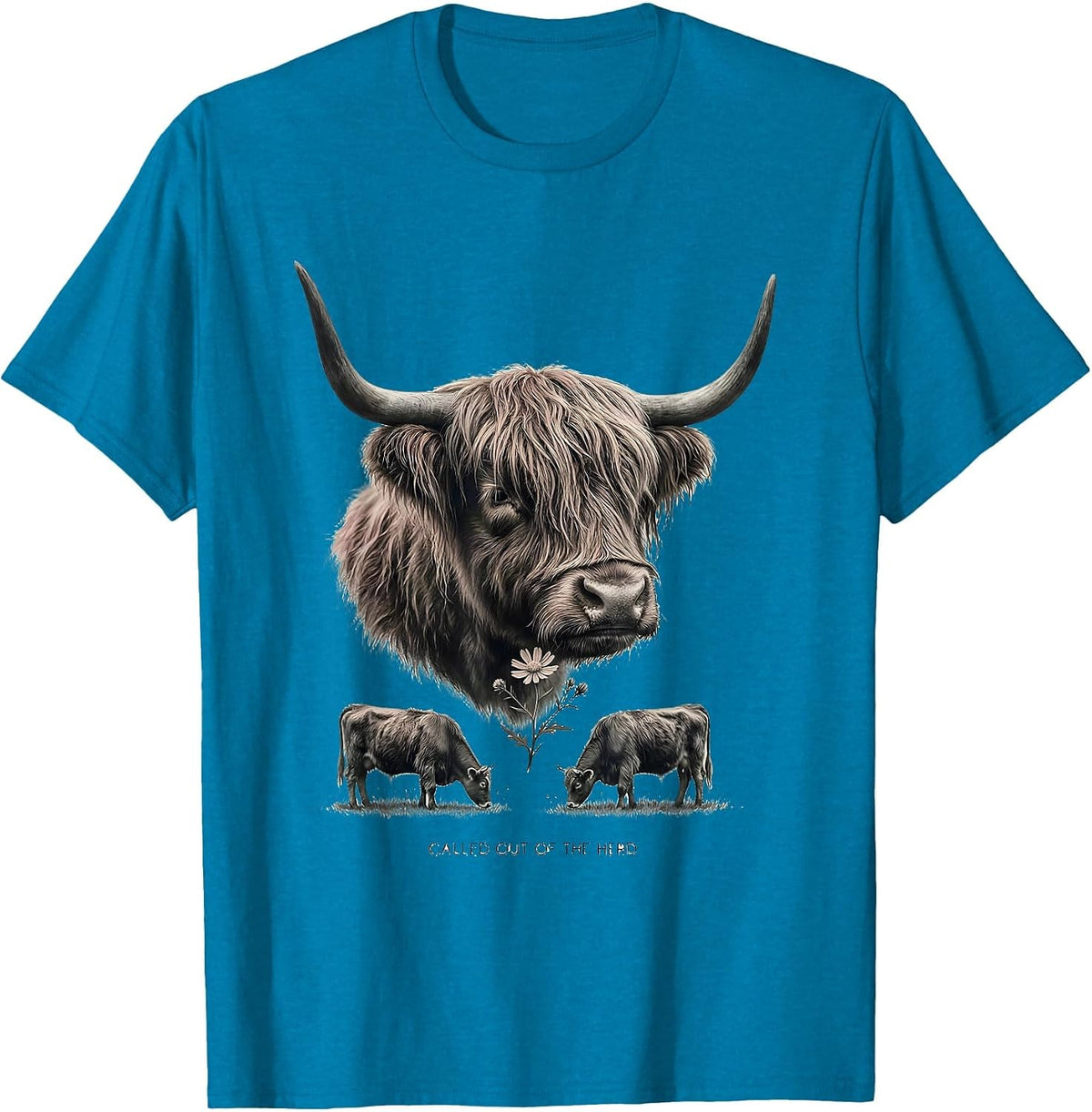 Called Out Of The Herd Faith Highland Cow Farm Humor T-Shirt - Sapphire Blue