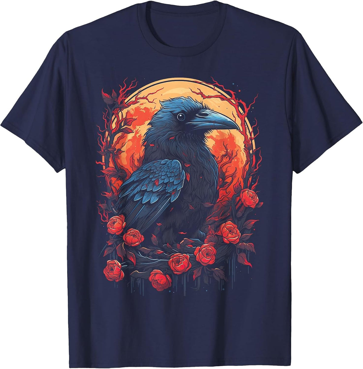 Raven Black Gothic Occult Viking Witchcraft T-Shirt - Navy Blue