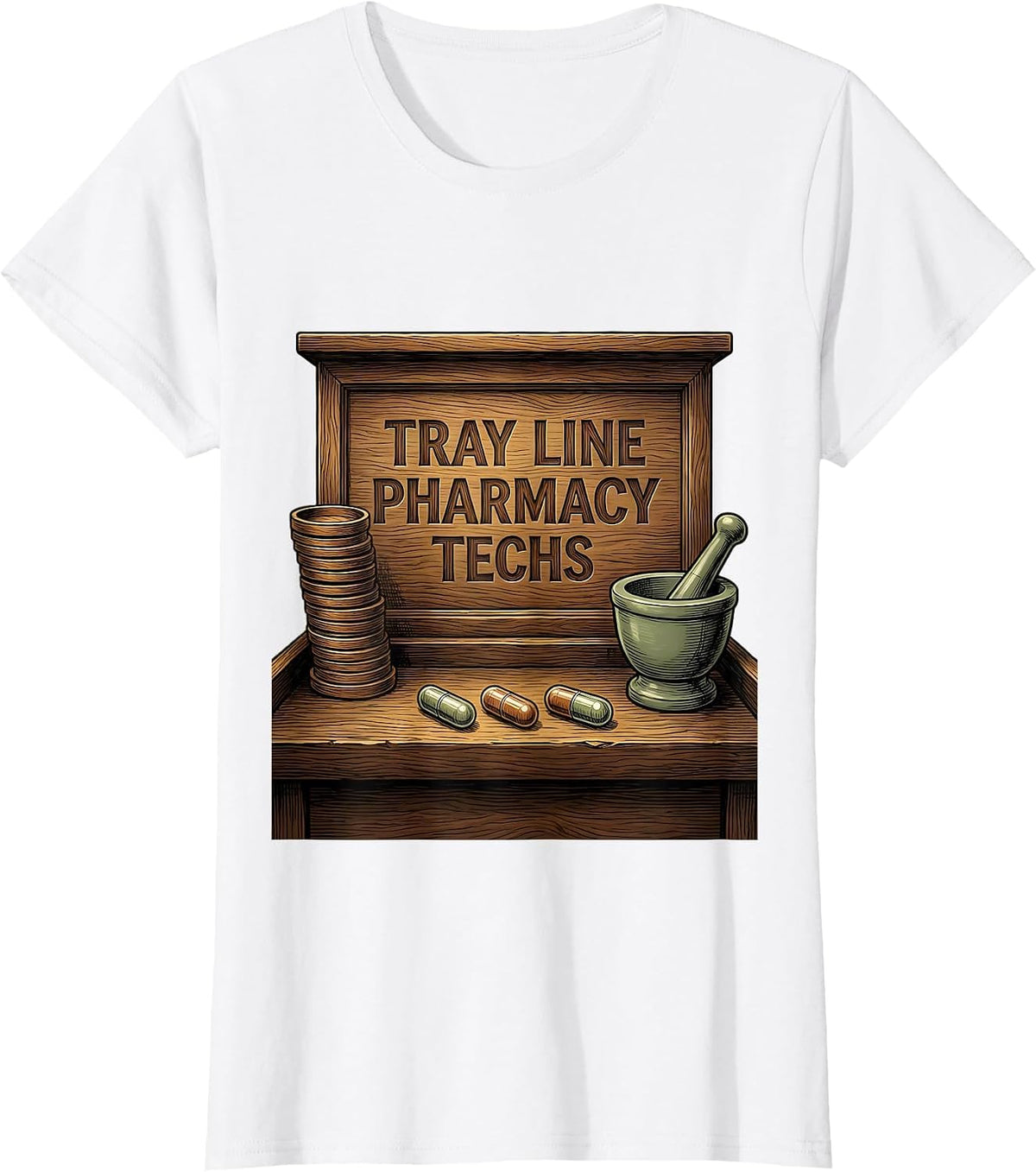 Tray Line Pharmacy Techs Funny Pharmacy Technician Pun T-Shirt - White