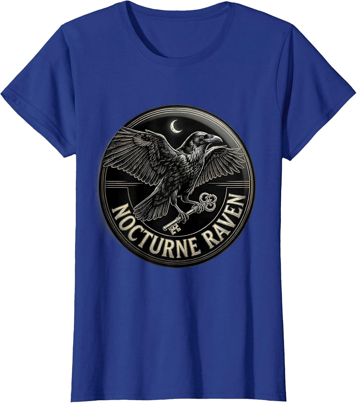 Women's Nocturne Raven Gothic Vintage Raven Lover Line Art T-Shirt - Royal Blue