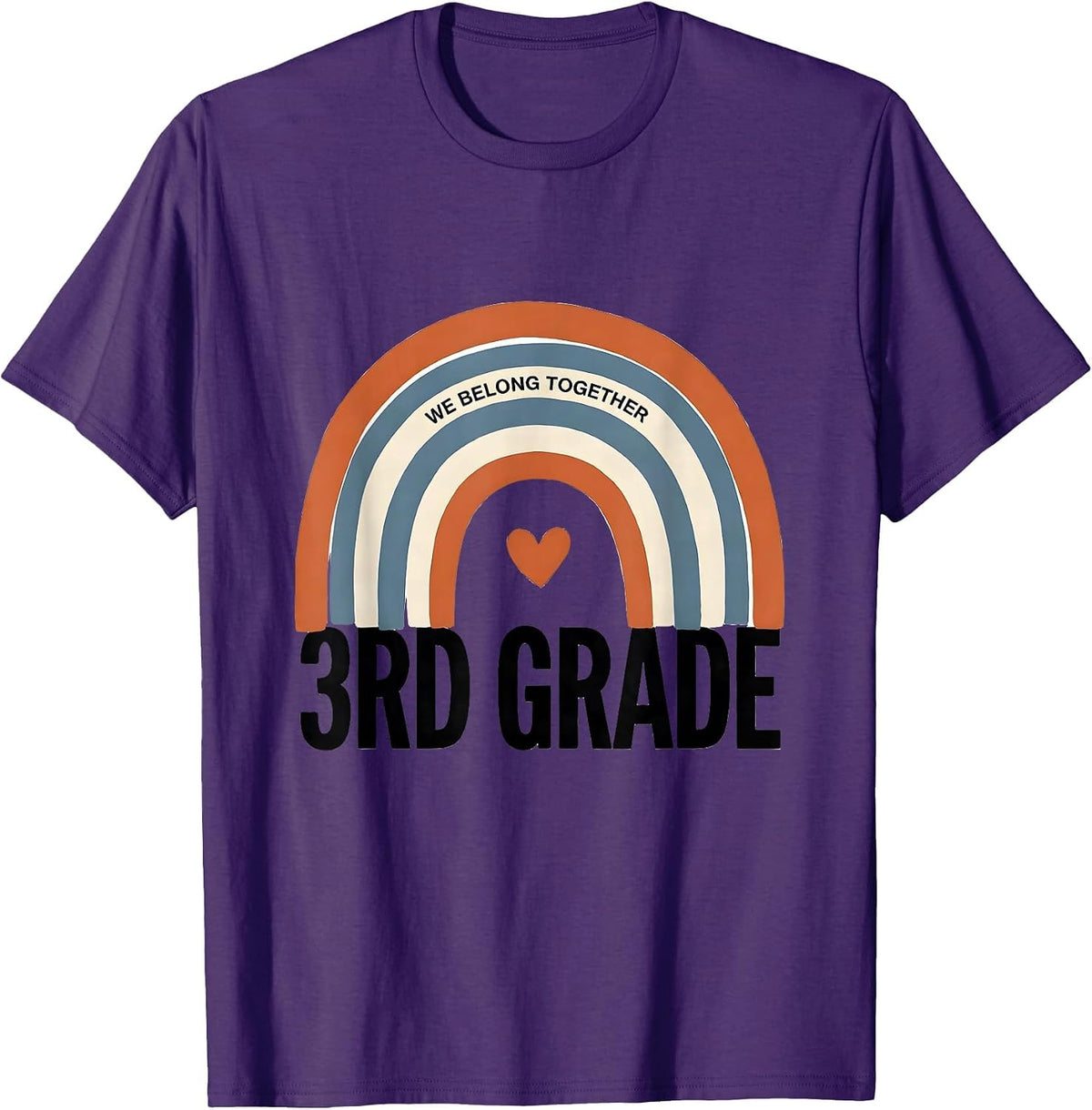 We Belong Together, 3rd Grade Boho Rainbow Teacher Back T-Shirt - Purple