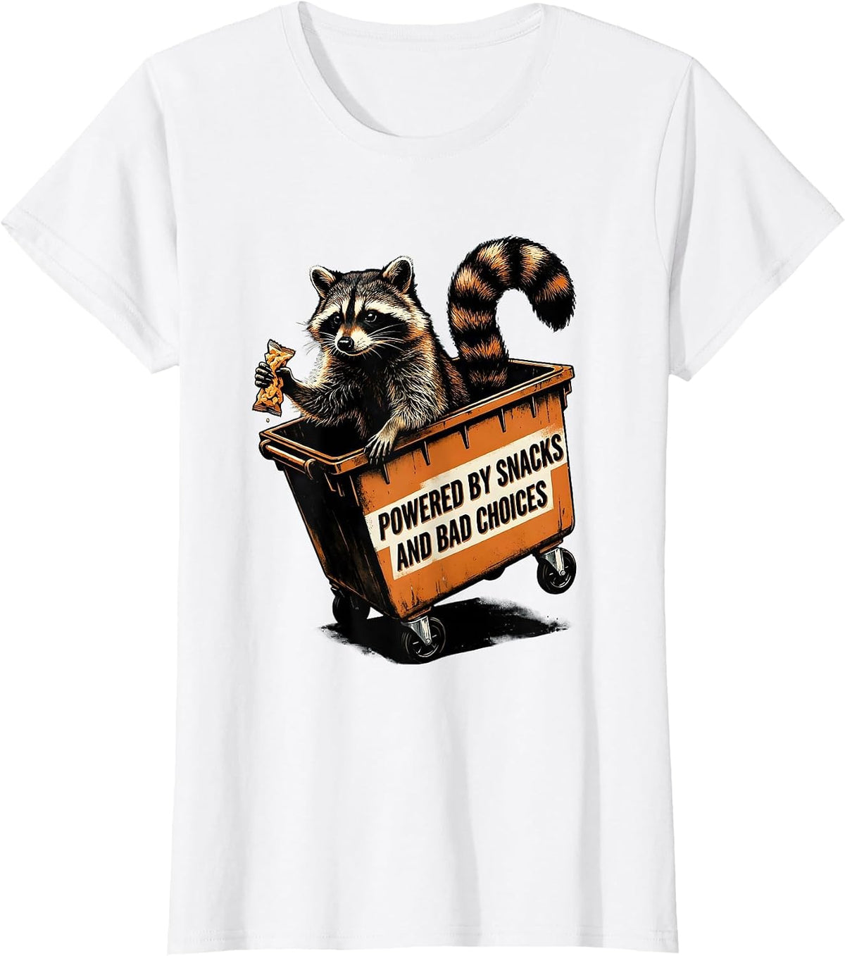 Powered By Snacks And Bad Choices Funny Jimothy Raccoon Meme T-Shirt - White