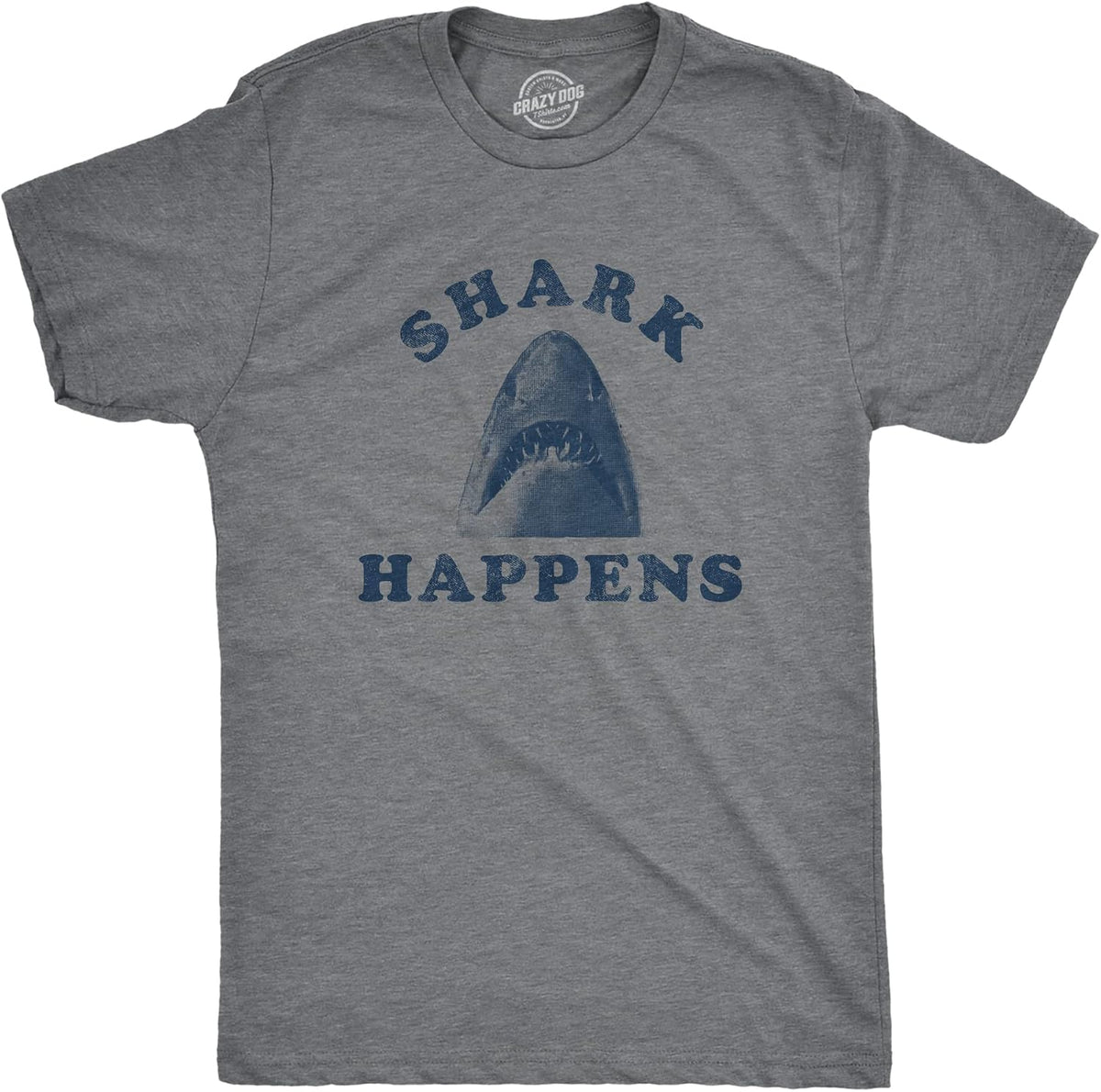 Funny Shark T Shirts for Men Jaws Shirts for Guys Funny Graphic Tee - Dark Heather Grey - Shark Happens