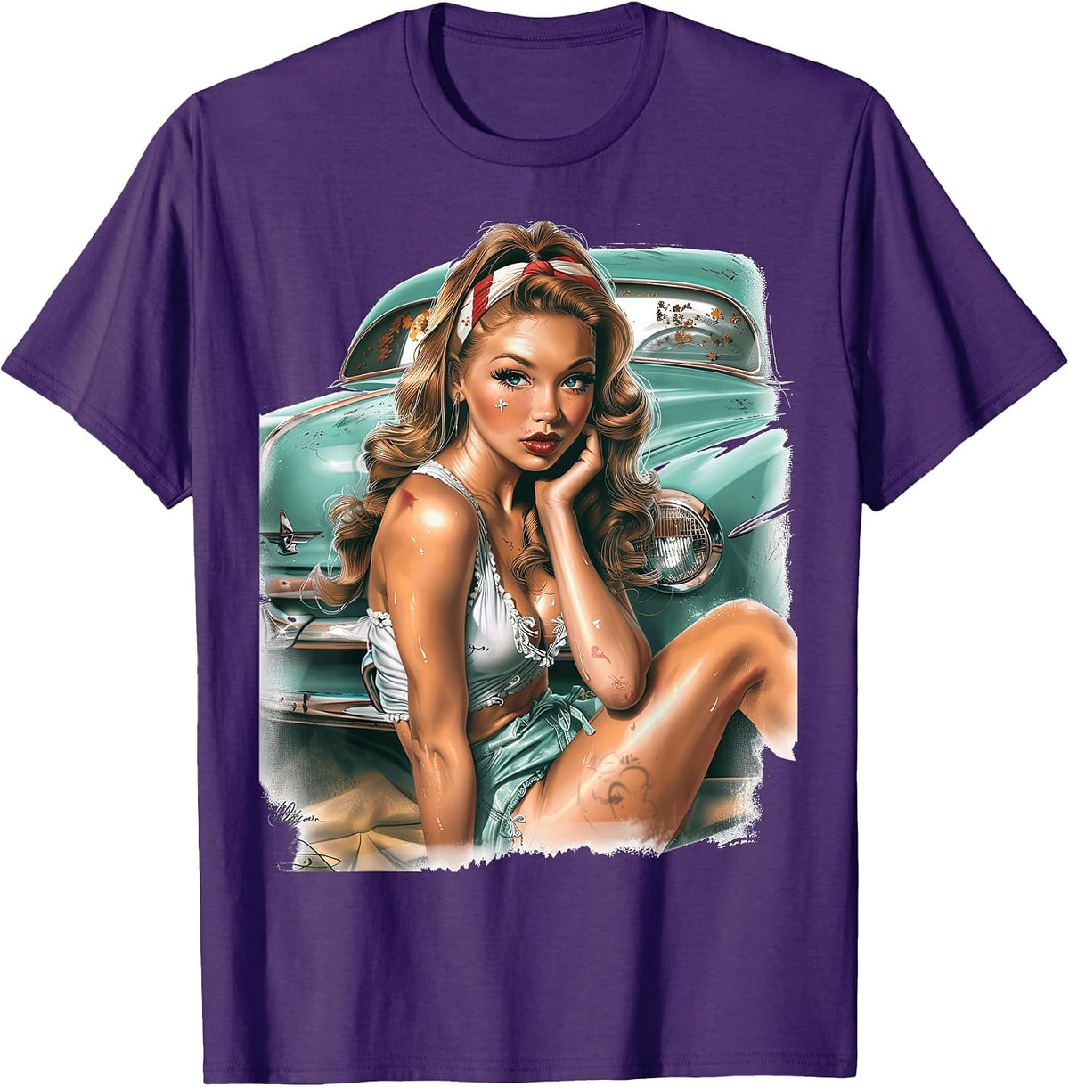 Pinup Girl Pin Up Vintage Retro Girls T-Shirt - Purple