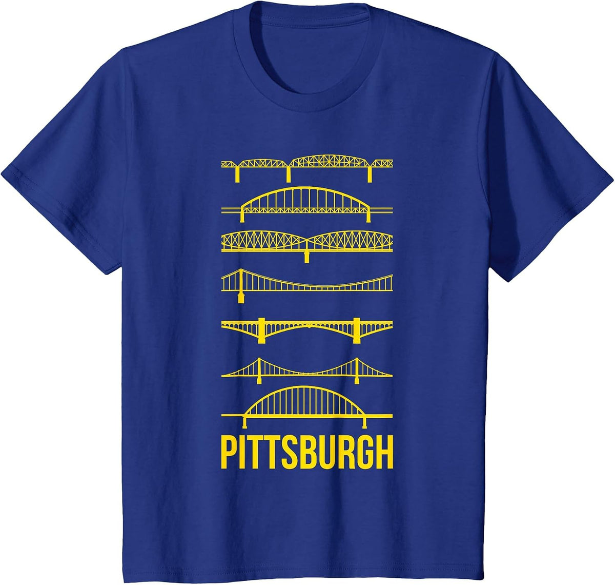 Pittsburgh Bridges Black and Yellow Silhouettes T-Shirt - Royal Blue