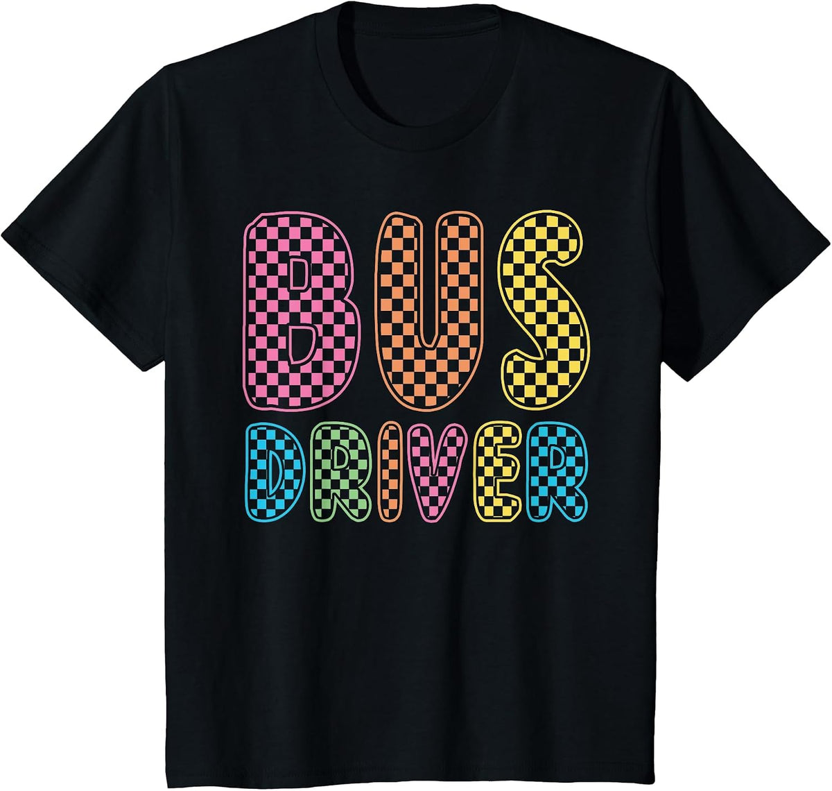 Back to School Bus Driver First Day Men Women Kid Checkered T-Shirt - Black