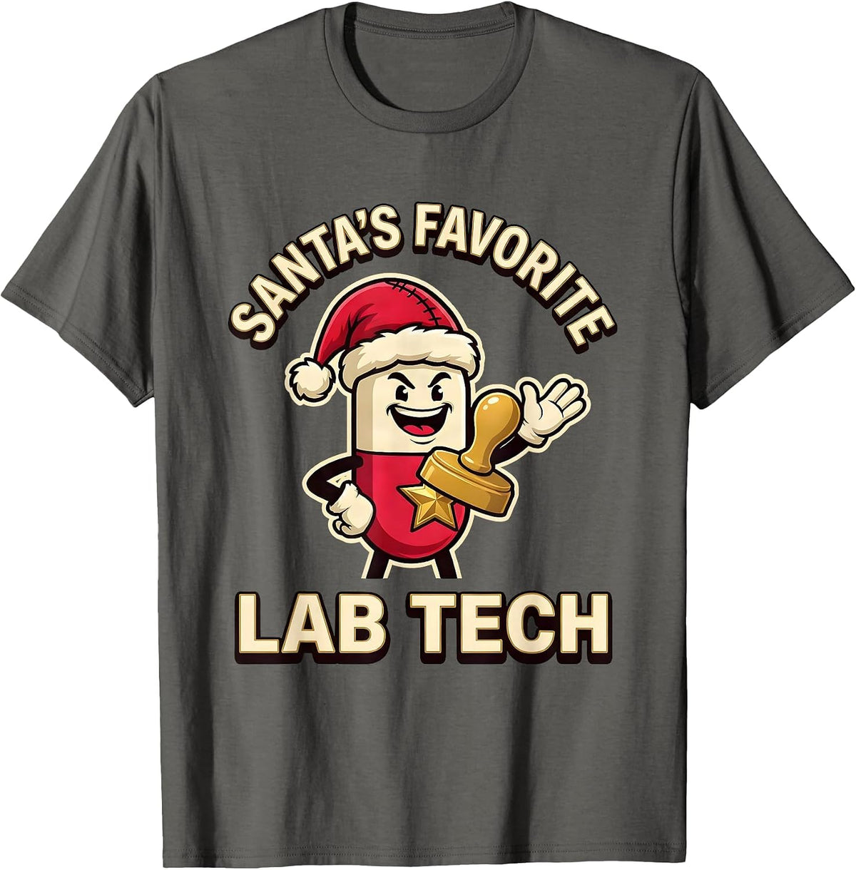 Santa's Favorite Lab Tech Funny Pharmacy Tech Christmas T-Shirt - Asphalt Grey