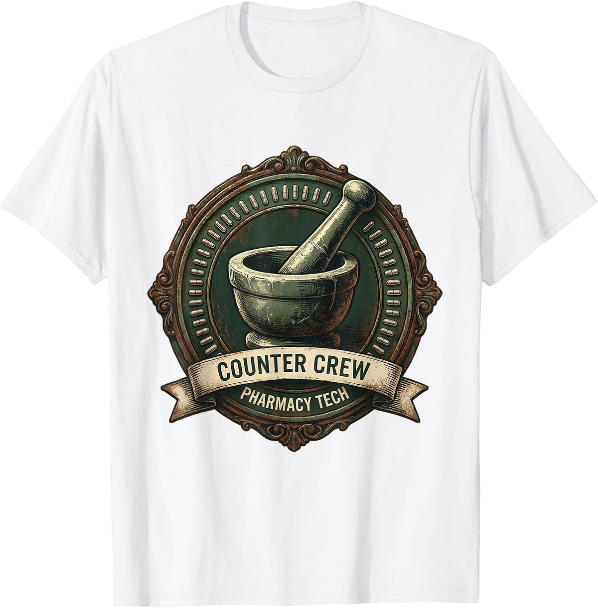 Men's Counter Crew Pharmacy Tech Vintage Pharmacy Tech Pun T-Shirt - White