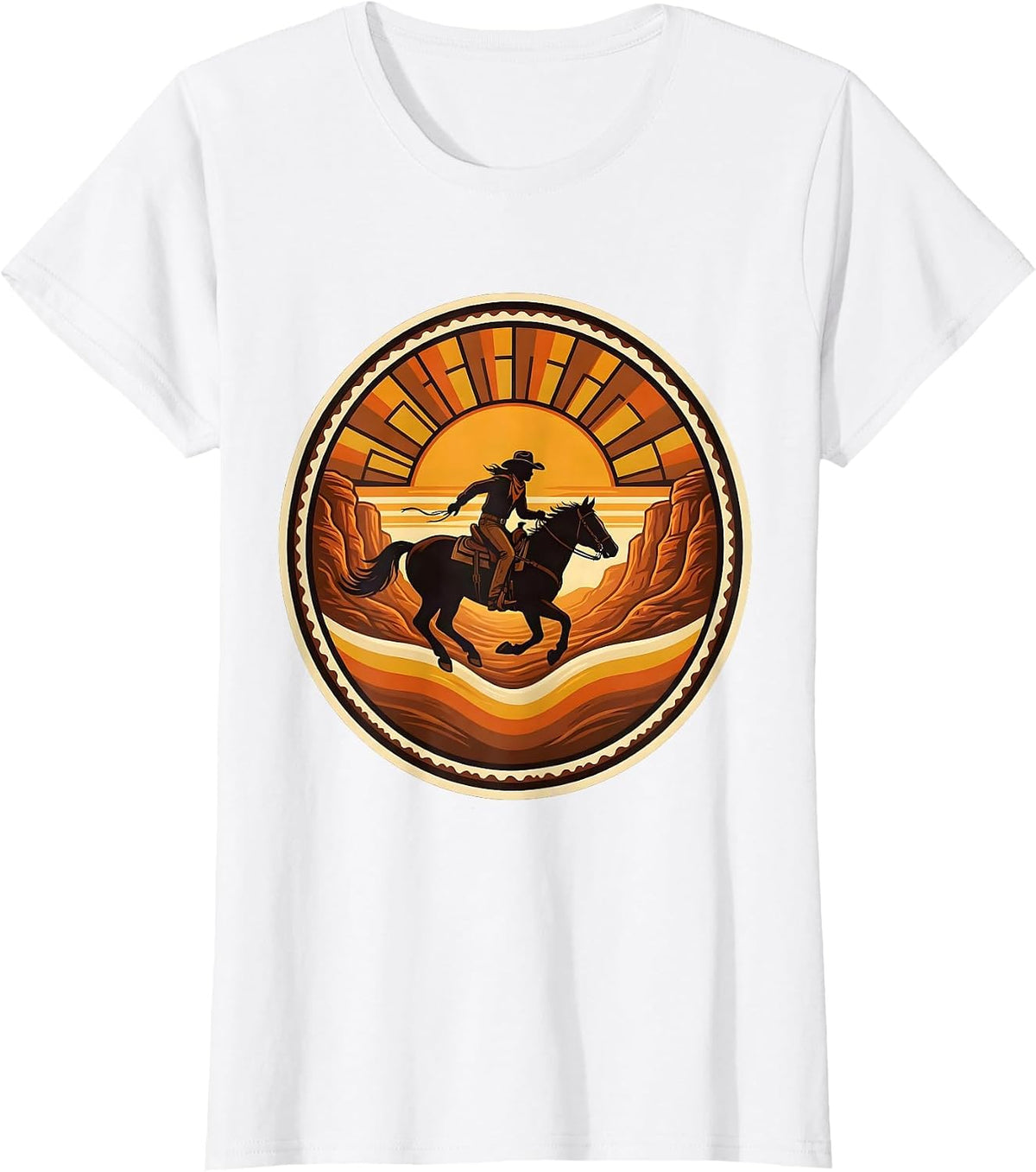 Cowboy Rider Dusty Canyon Horse Illustration T-Shirt - White