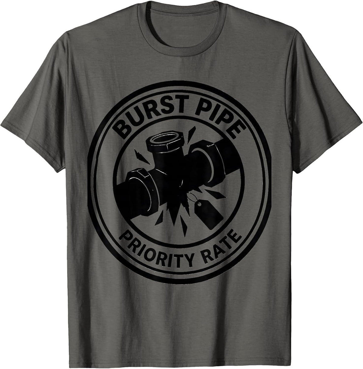 Men's Burst Pipe: Priority Rate Funny Plumber Pipefitter T-Shirt - Asphalt Grey