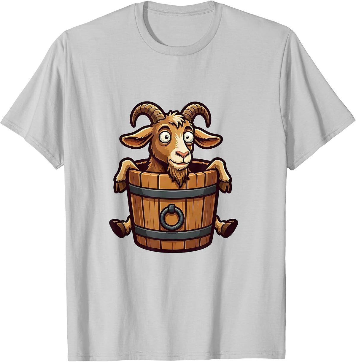 Men's Derpy Goat Stuck in a Bucket Funny Illustration T-Shirt - Silver Grey
